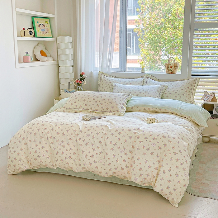 91家纺网 家纺一手货源 找家纺 帛美家纺 2026新款全棉纯棉印花四件套 凯蒂花园