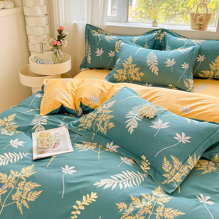 91家纺网 家纺一手货源 找家纺 帛美家纺 2026新款全棉纯棉印花四件套 窗前叶语