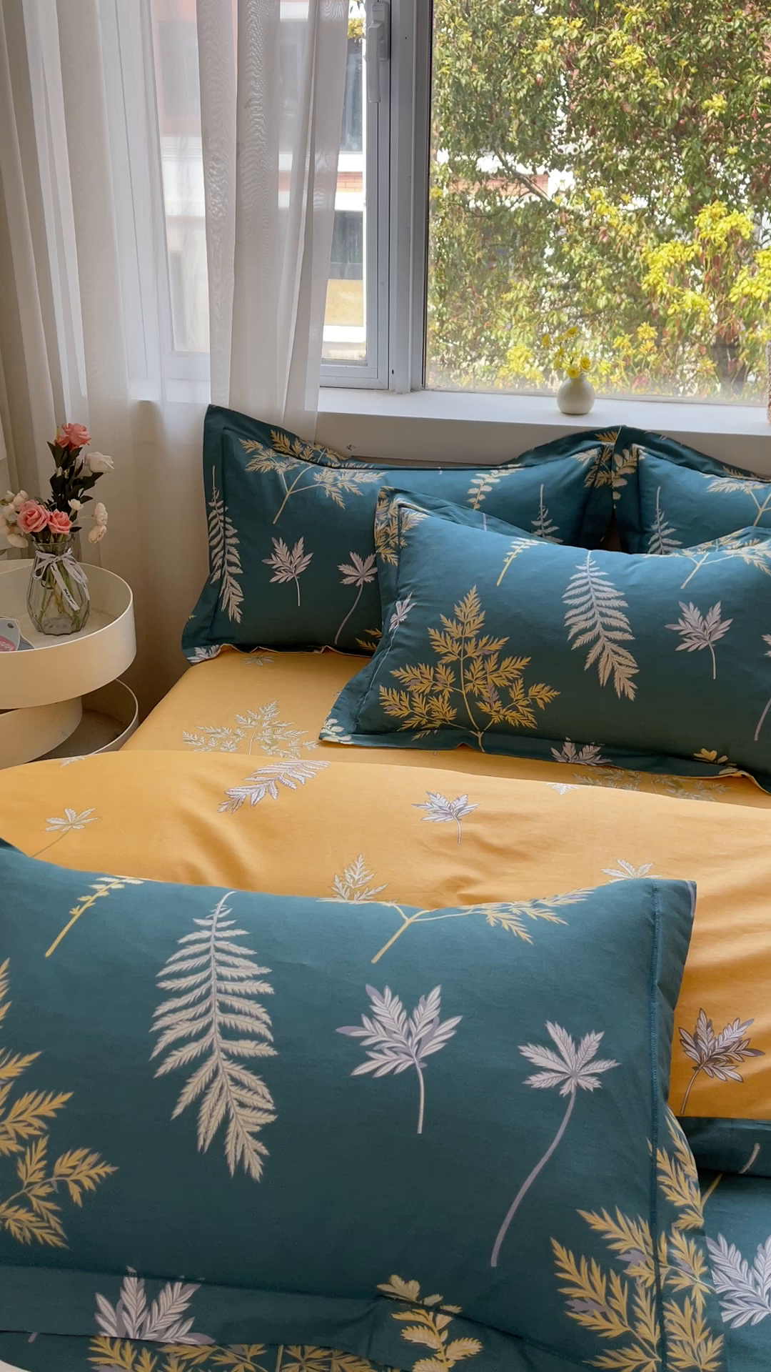 91家纺网 家纺一手货源 找家纺 帛美家纺 2026新款全棉纯棉印花四件套 窗前叶语