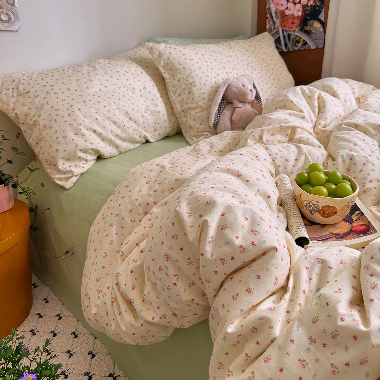 91家纺网 家纺一手货源 找家纺 艾咪-Amy ntmy 2026新款博主风清新田园小碎花全棉纯棉四件套-甜樱 清新甜樱-黄