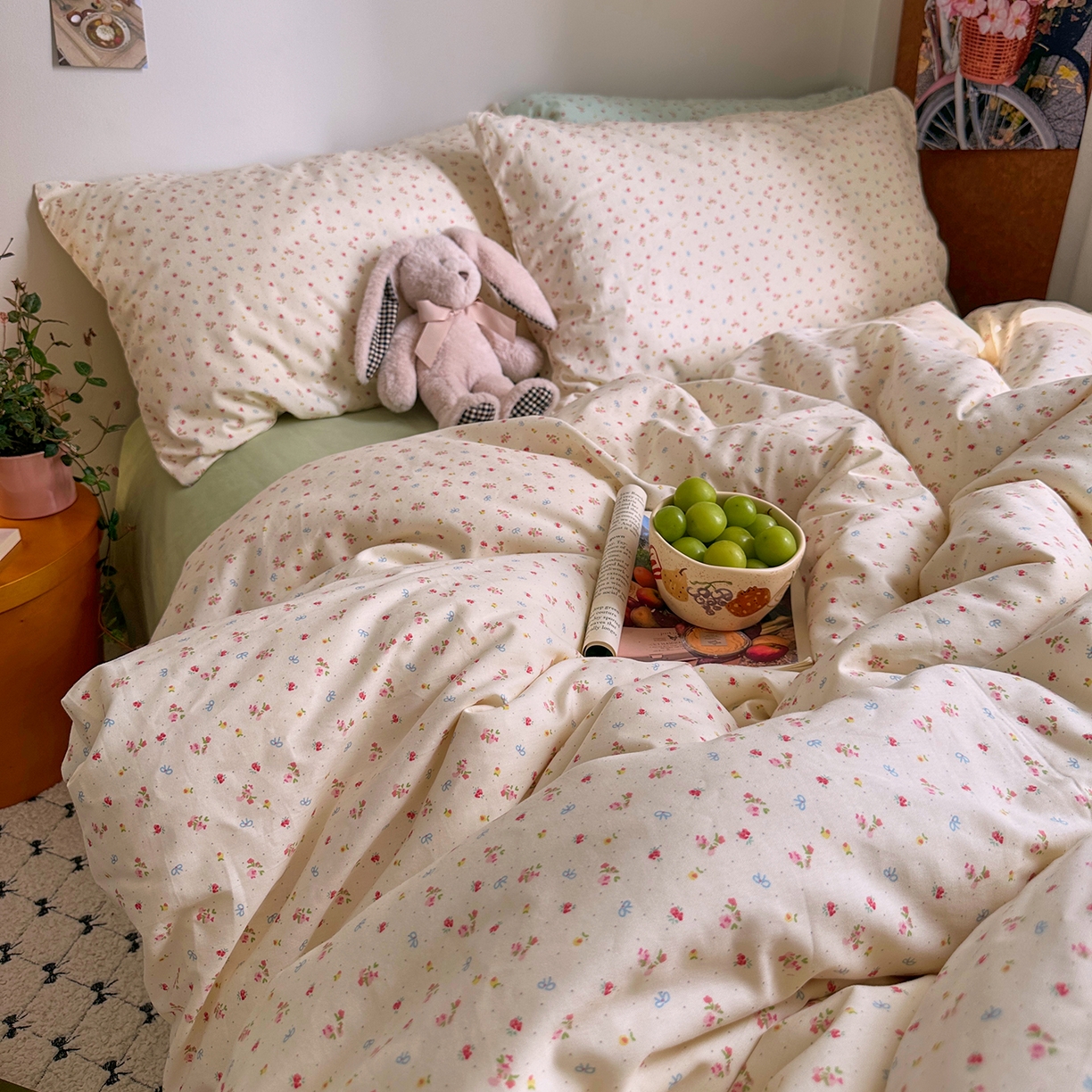 91家纺网 家纺一手货源 找家纺 艾咪-Amy ntmy 2026新款博主风清新田园小碎花全棉纯棉四件套-甜樱 清新甜樱-黄