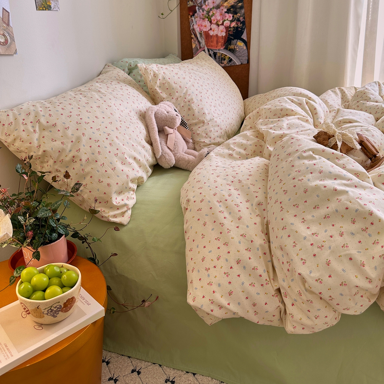 91家纺网 家纺一手货源 找家纺 艾咪-Amy ntmy 2026新款博主风清新田园小碎花全棉纯棉四件套-甜樱 清新甜樱-黄