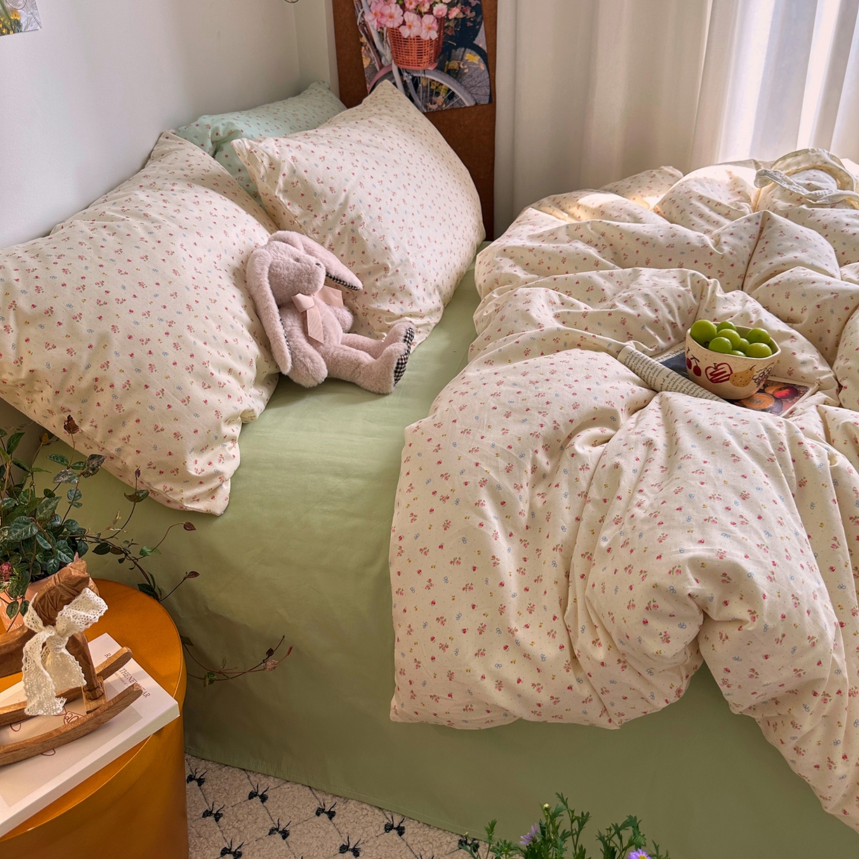 91家纺网 家纺一手货源 找家纺 艾咪-Amy ntmy 2026新款博主风清新田园小碎花全棉纯棉四件套-甜樱 清新甜樱-黄