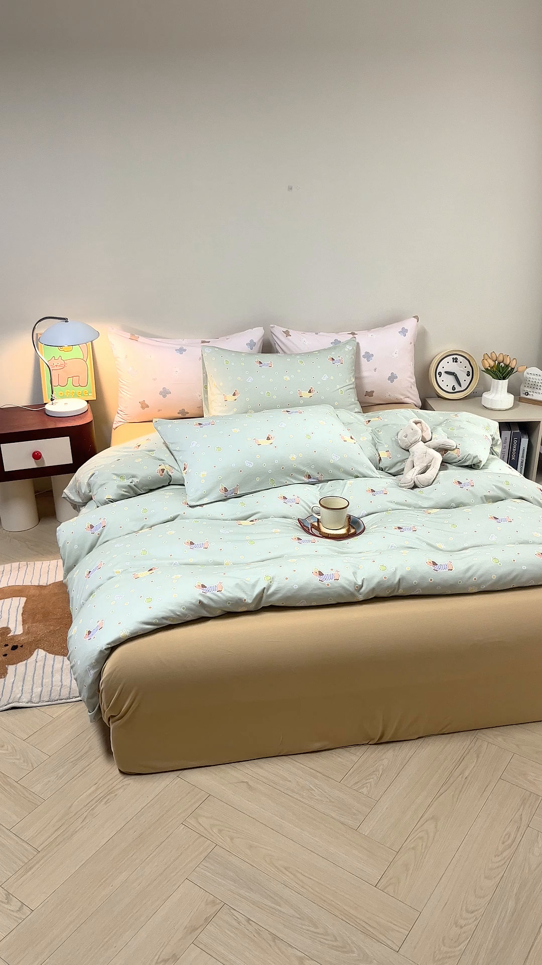 91家纺网 家纺一手货源 找家纺 梦可莱家居 2026新款全棉纯棉针织棉印花可爱卡通系列四件套 波点狗