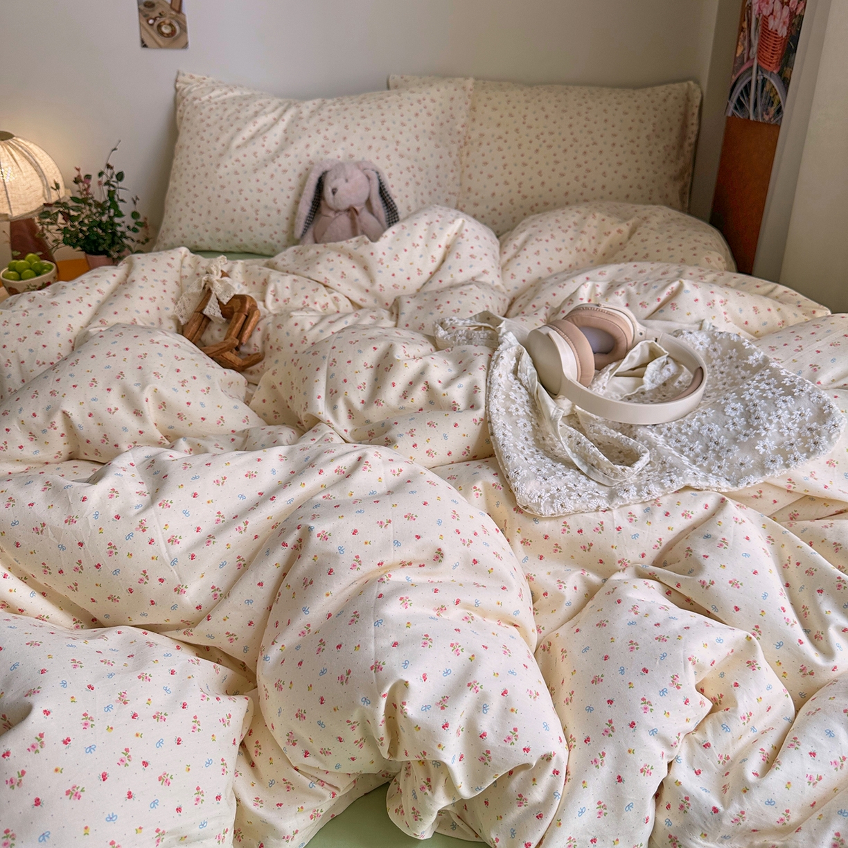 91家纺网 家纺一手货源 找家纺 艾咪-Amy ntmy 2026新款博主风清新田园小碎花全棉纯棉四件套-甜樱 清新甜樱-黄