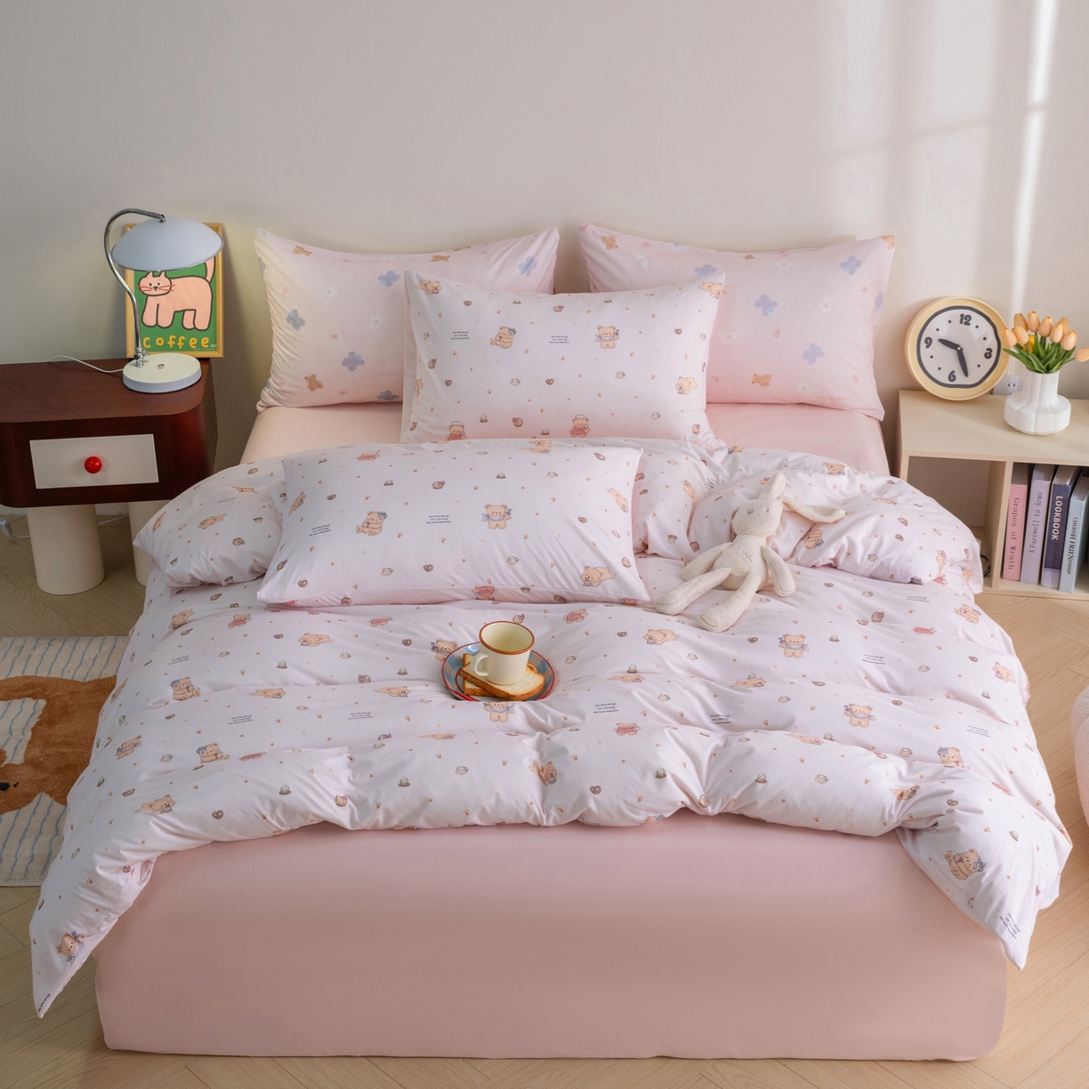 91家纺网 家纺一手货源 找家纺 梦可莱家居 2026新款全棉纯棉针织棉印花可爱卡通系列四件套 蛋糕熊