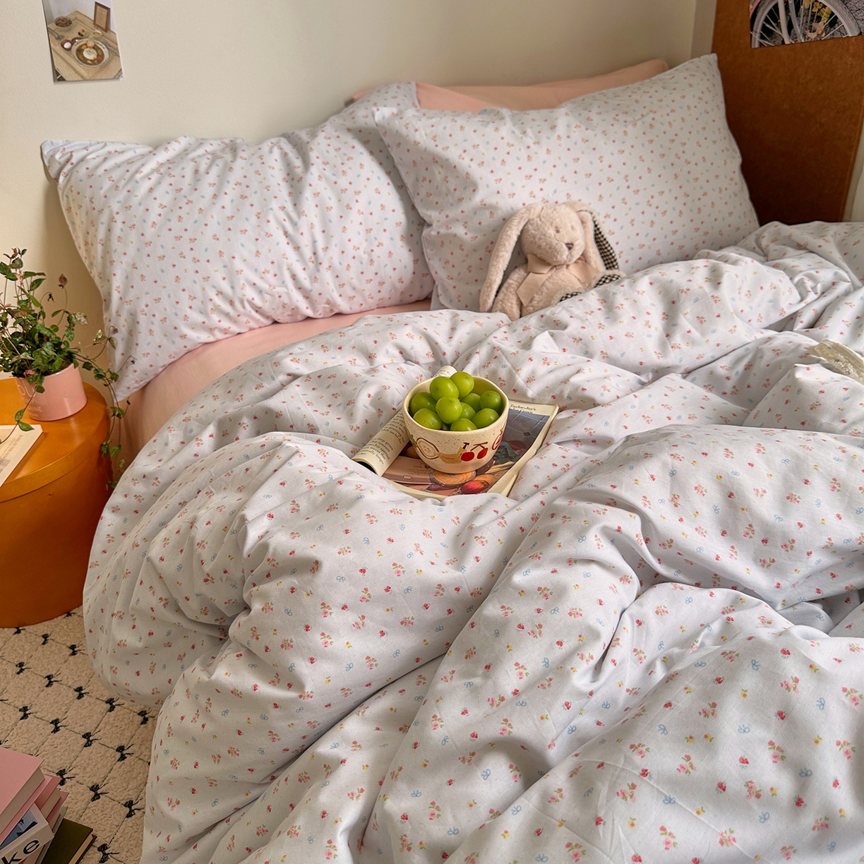 艾咪-Amy ntmy 2026新款博主风清新田园小碎花全棉纯棉四件套-甜樱 清新甜樱-蓝