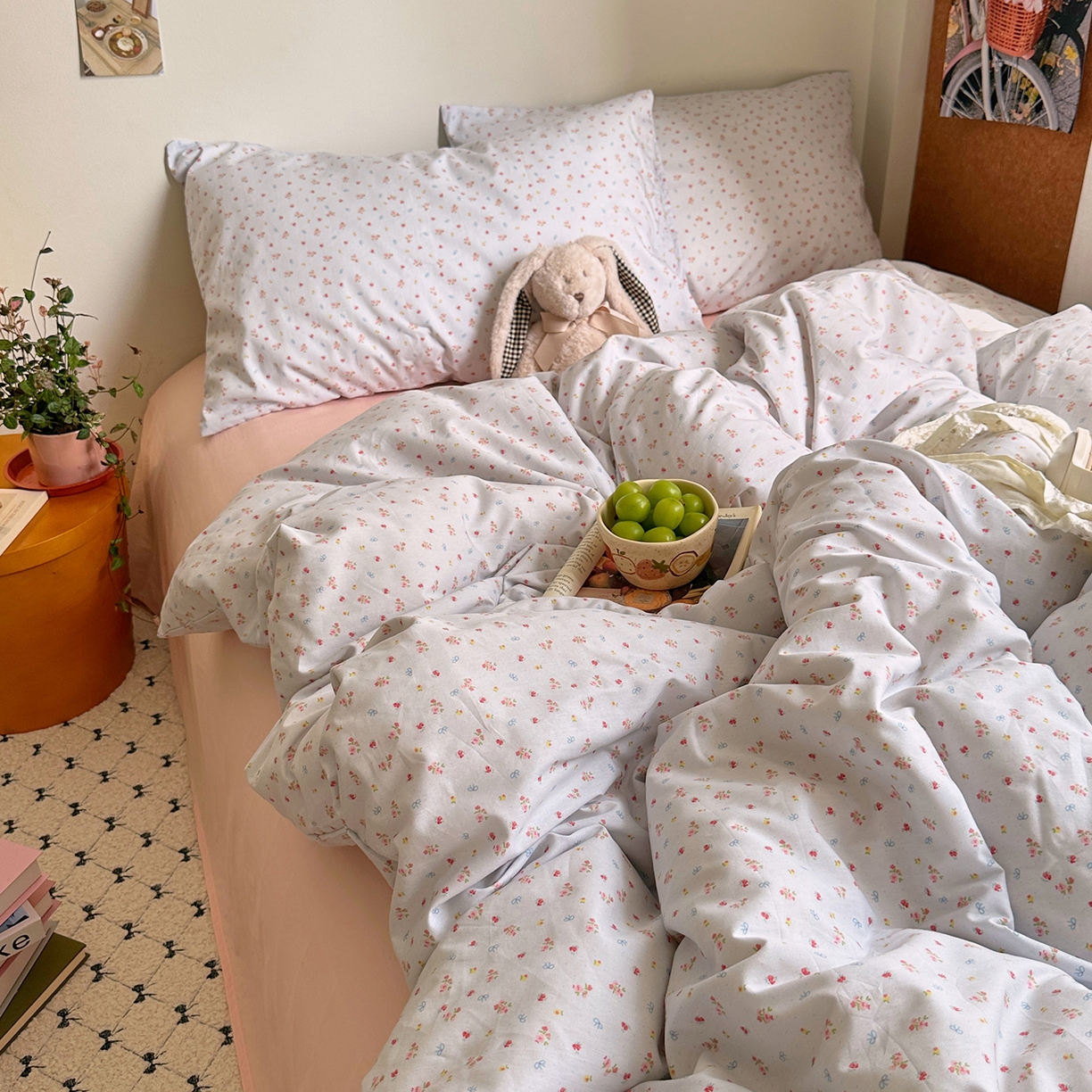 91家纺网 家纺一手货源 找家纺 艾咪-Amy ntmy 2026新款博主风清新田园小碎花全棉纯棉四件套-甜樱 清新甜樱-蓝