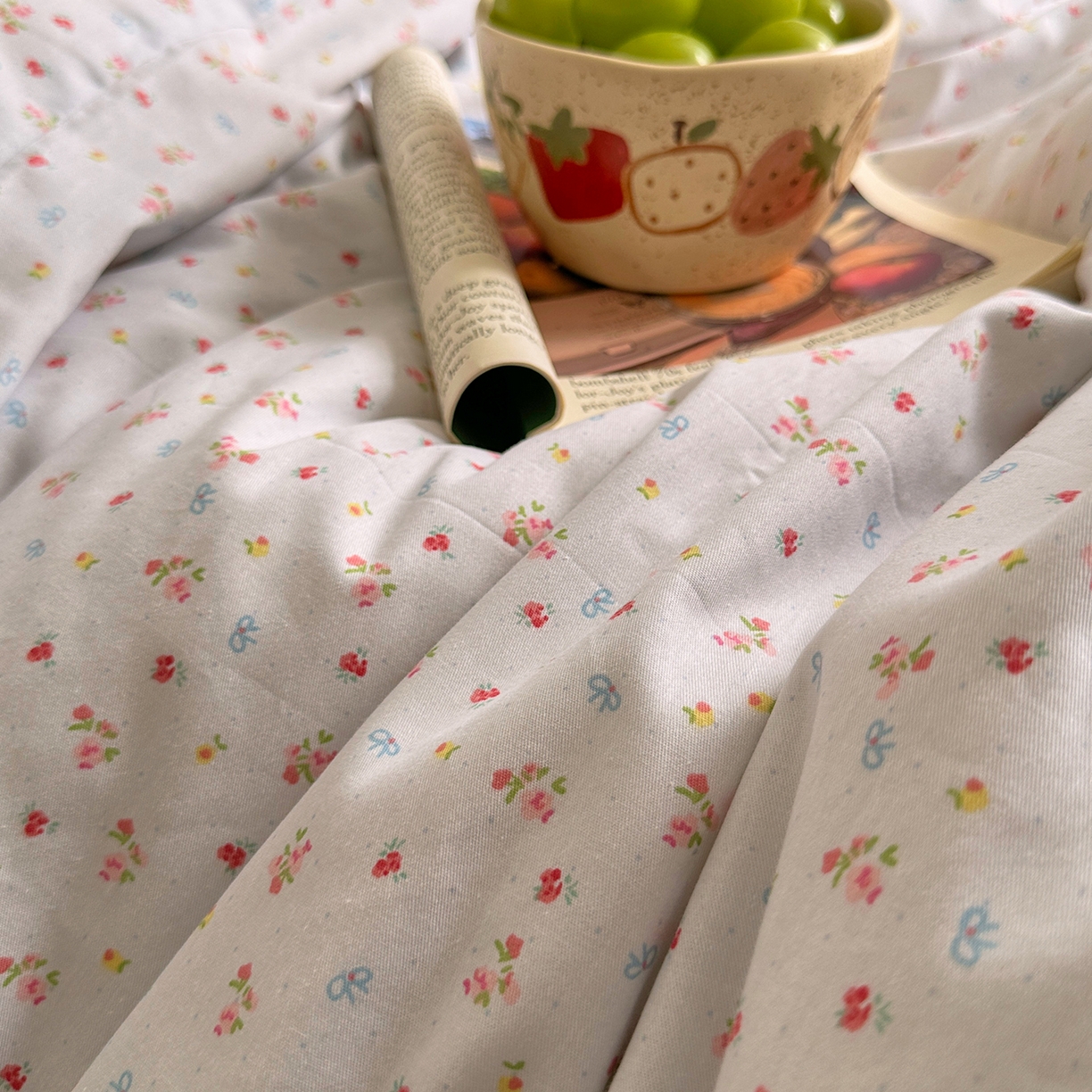 91家纺网 家纺一手货源 找家纺 艾咪-Amy ntmy 2026新款博主风清新田园小碎花全棉纯棉四件套-甜樱 清新甜樱-蓝