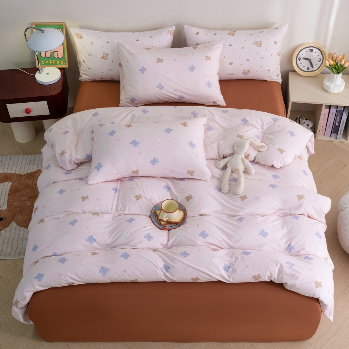 91家纺网 家纺一手货源 找家纺 梦可莱家居 2026新款全棉纯棉针织棉印花可爱卡通系列四件套 动物乐园