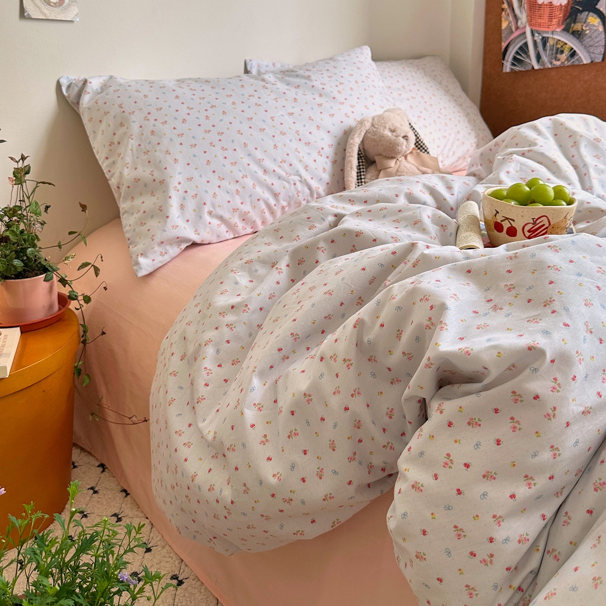 91家纺网 家纺一手货源 找家纺 艾咪-Amy ntmy 2026新款博主风清新田园小碎花全棉纯棉四件套-甜樱 清新甜樱-蓝