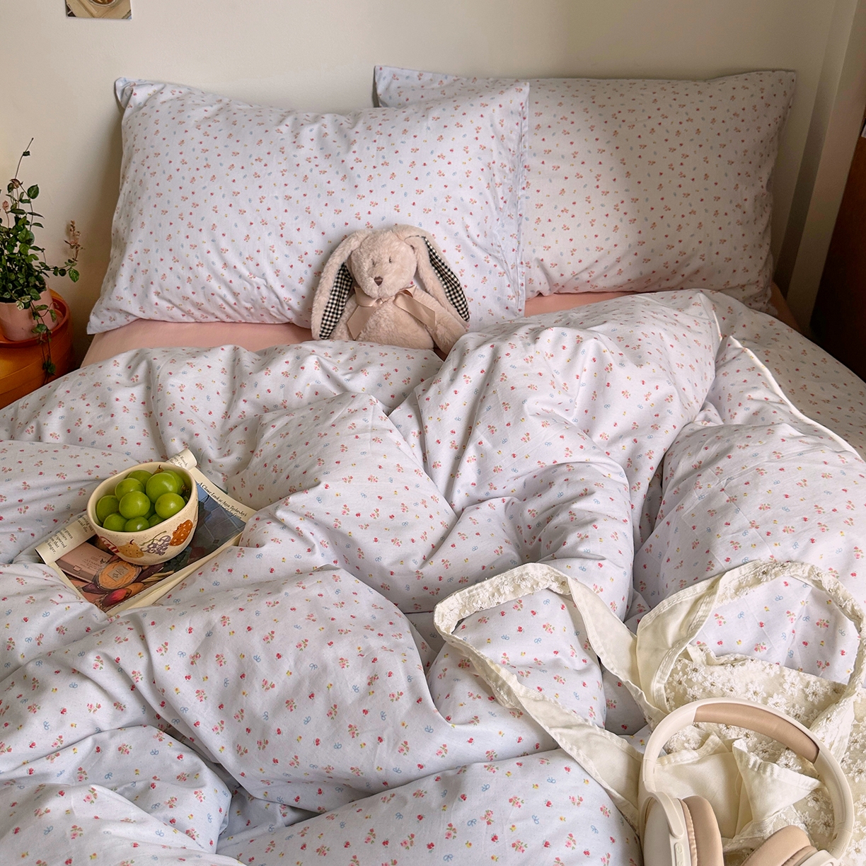 91家纺网 家纺一手货源 找家纺 艾咪-Amy ntmy 2026新款博主风清新田园小碎花全棉纯棉四件套-甜樱 清新甜樱-蓝