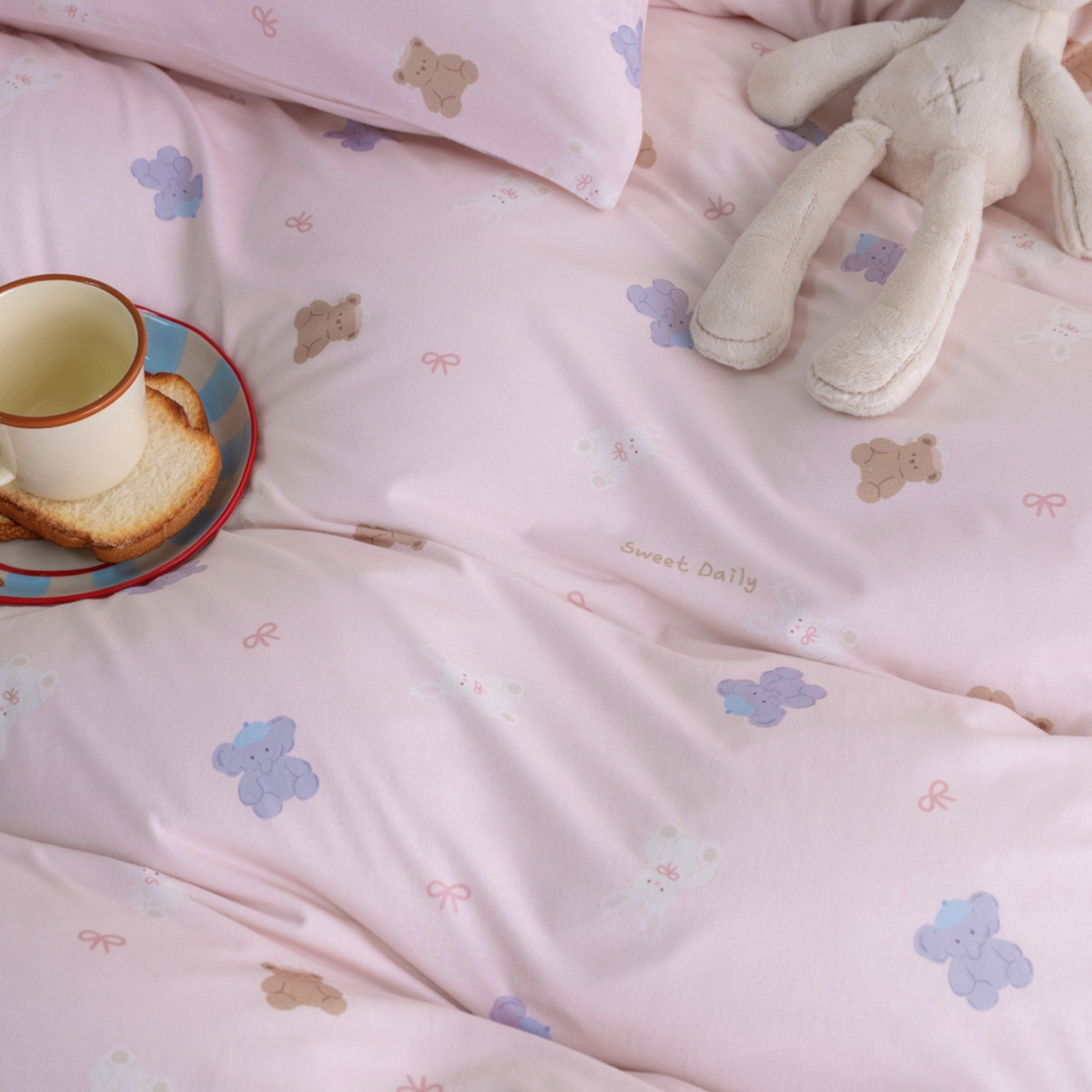 91家纺网 家纺一手货源 找家纺 梦可莱家居 2026新款全棉纯棉针织棉印花可爱卡通系列四件套 动物乐园