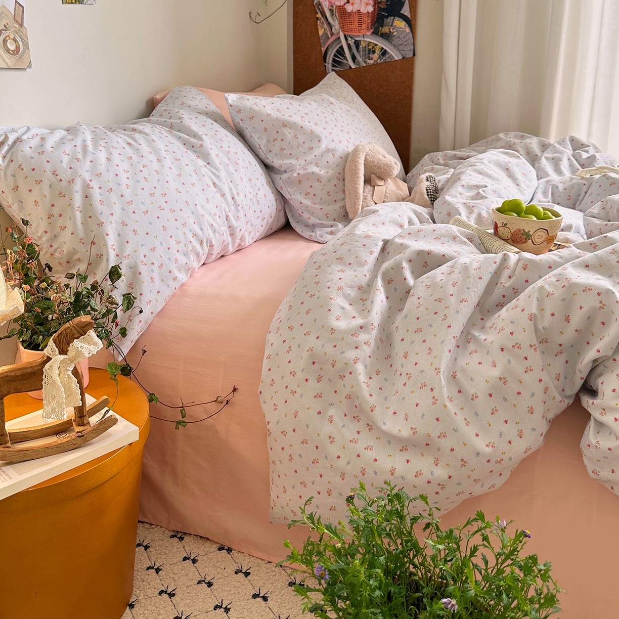 91家纺网 家纺一手货源 找家纺 艾咪-Amy ntmy 2026新款博主风清新田园小碎花全棉纯棉四件套-甜樱 清新甜樱-蓝