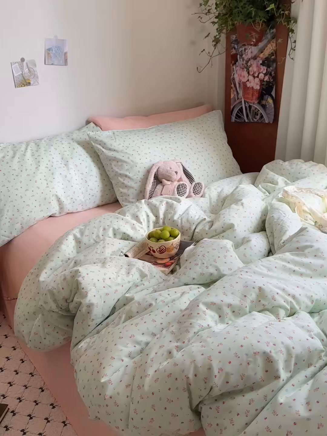 91家纺网 家纺一手货源 找家纺 艾咪-Amy ntmy 2026新款博主风清新田园小碎花全棉纯棉四件套-甜樱 清新甜樱-蓝