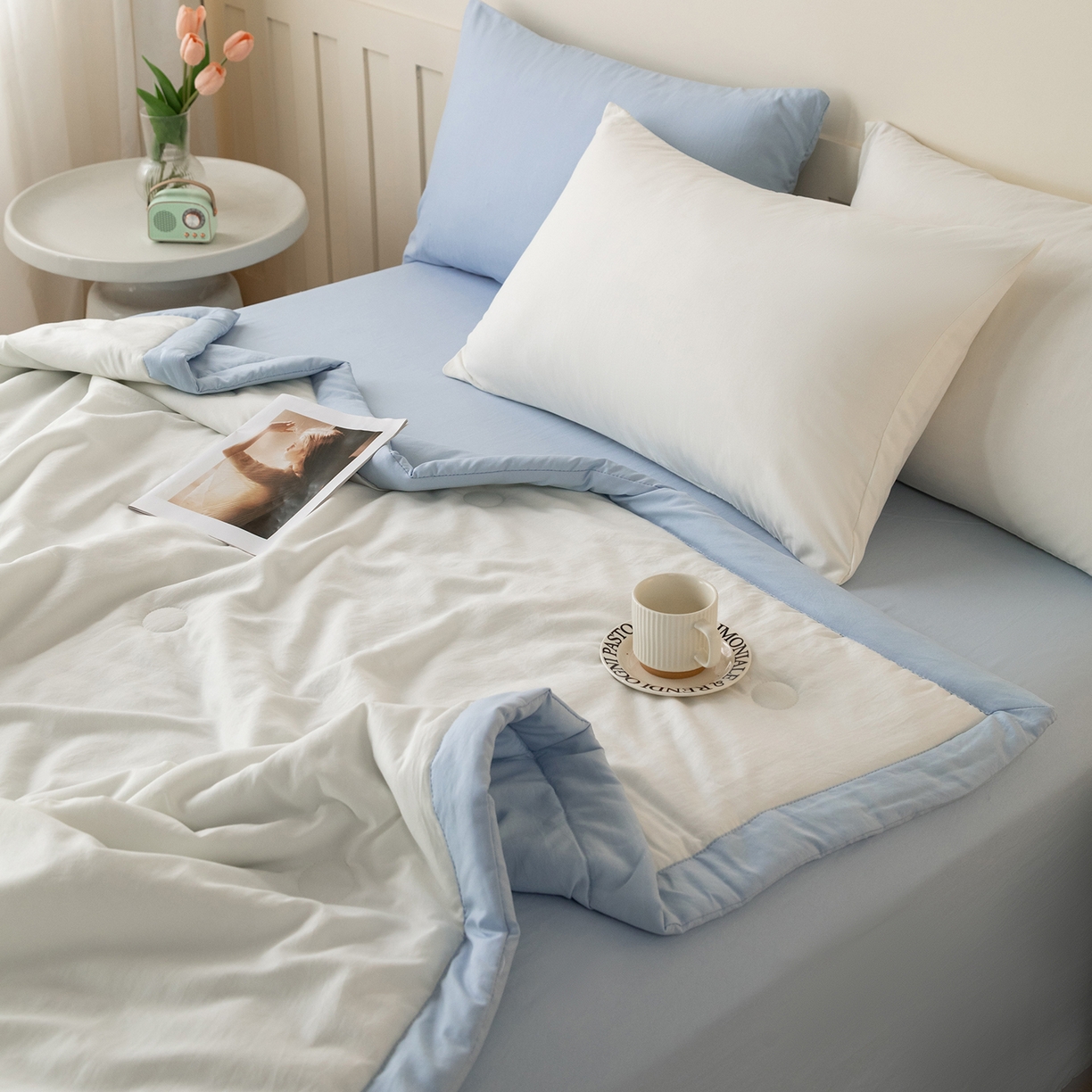 91家纺网 家纺一手货源 找家纺 （总）几禾 2026春夏新款纯色水洗棉双拼夏被新疆棉花被夏凉被空调被被子被芯