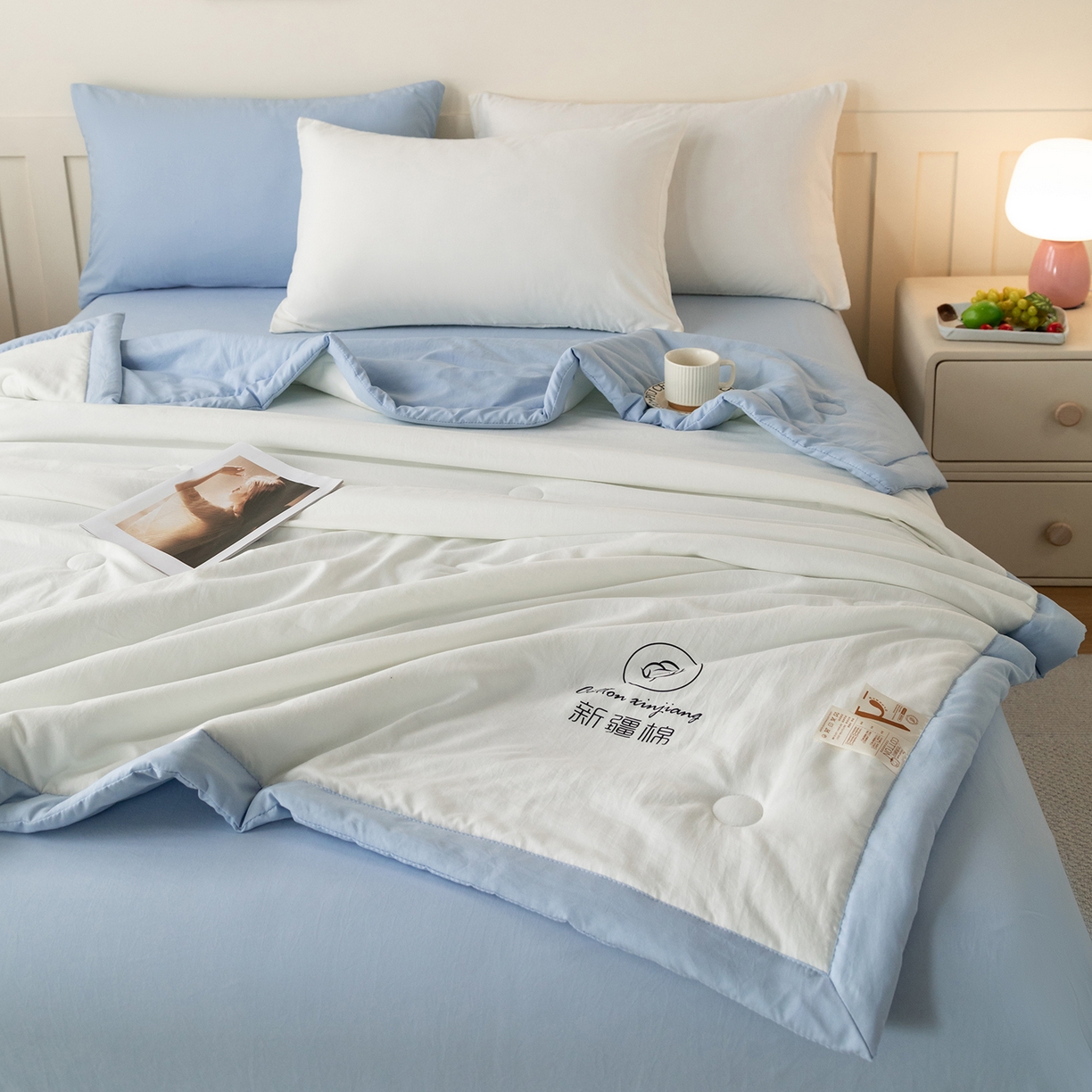 91家纺网 家纺一手货源 找家纺 （总）几禾 2026春夏新款纯色水洗棉双拼夏被新疆棉花被夏凉被空调被被子被芯