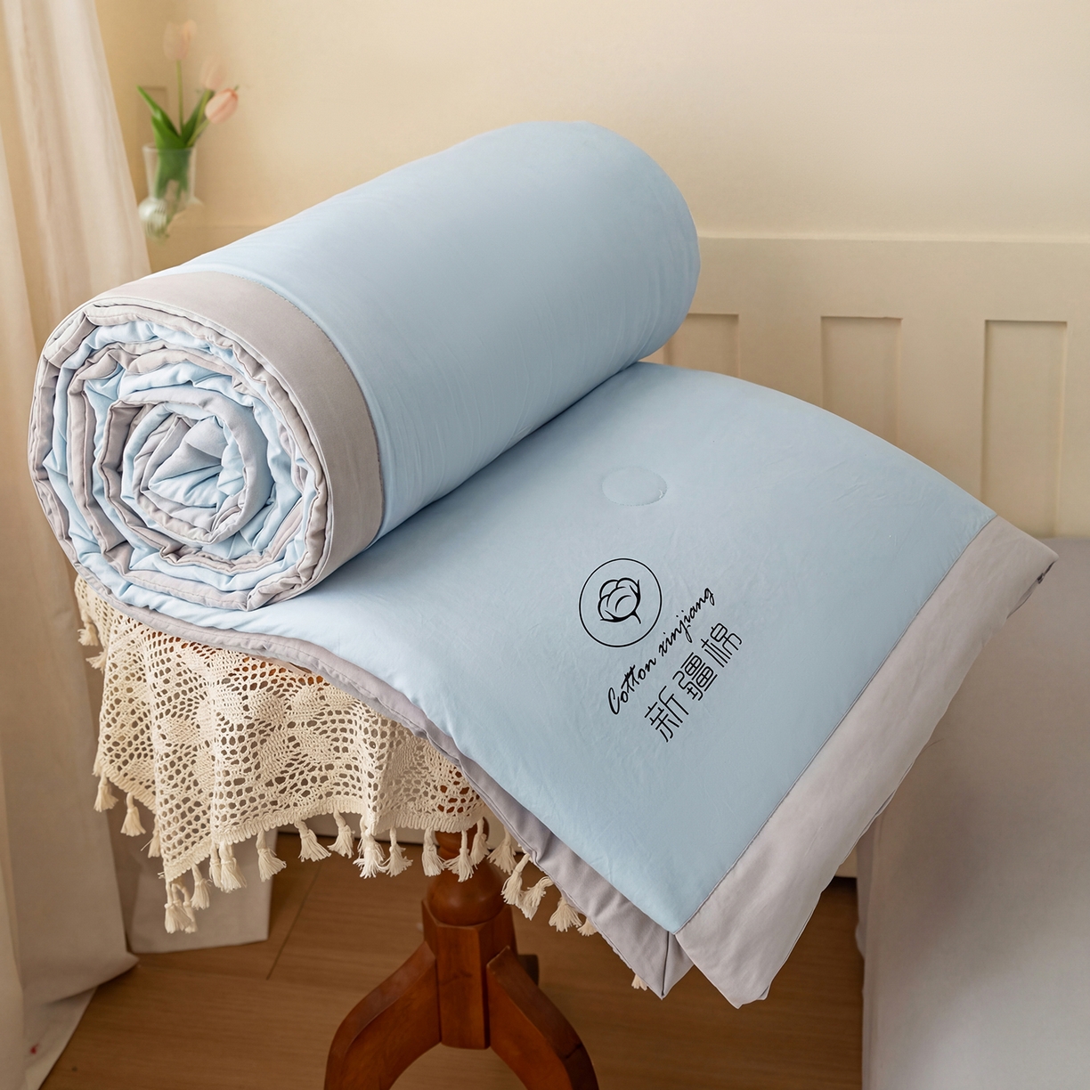 91家纺网 家纺一手货源 找家纺 几禾 2026春夏新款纯色水洗棉双拼夏被新疆棉花被夏凉被空调被被子被芯 双拼-蓝灰
