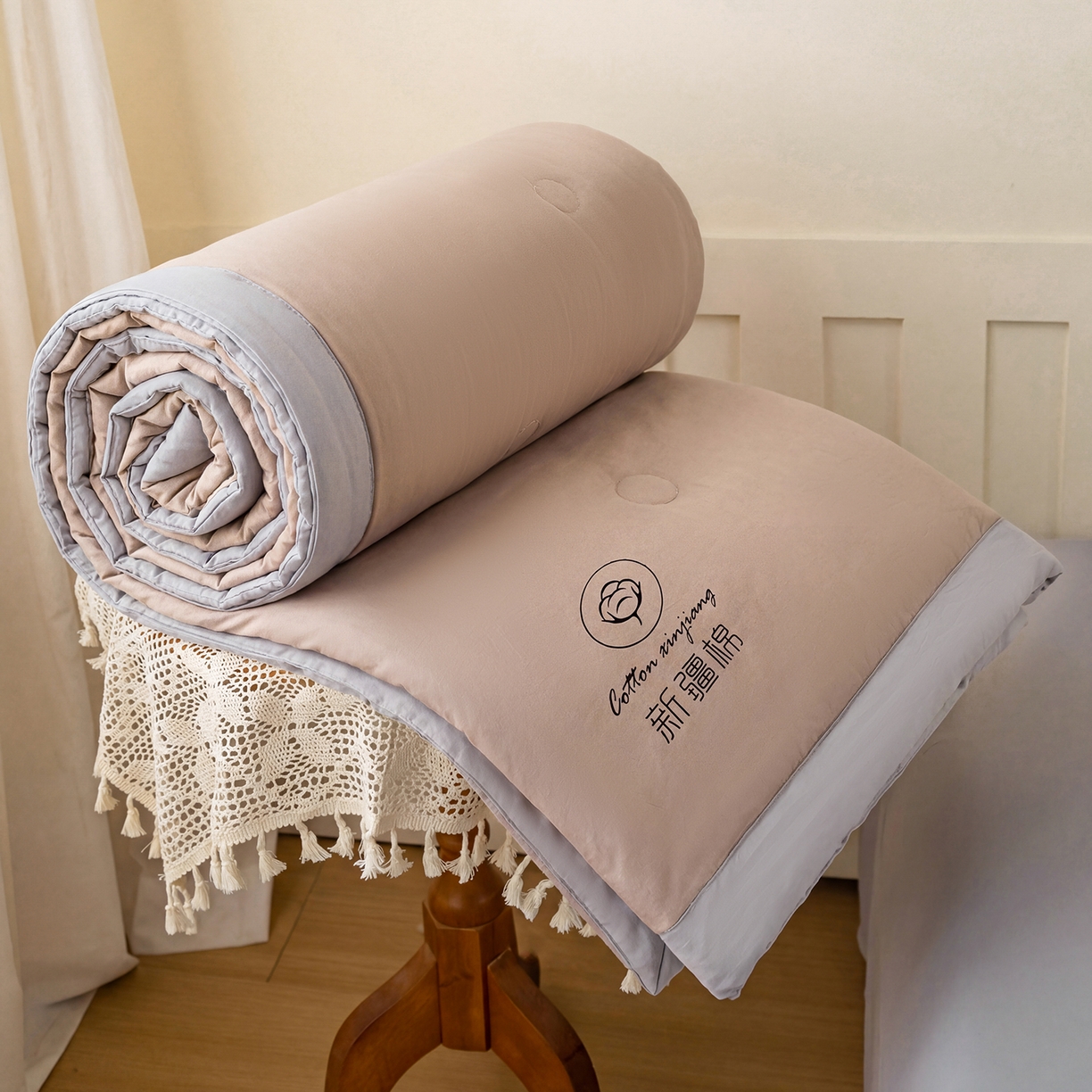 91家纺网 家纺一手货源 找家纺 几禾 2026春夏新款纯色水洗棉双拼夏被新疆棉花被夏凉被空调被被子被芯 双拼-卡其灰