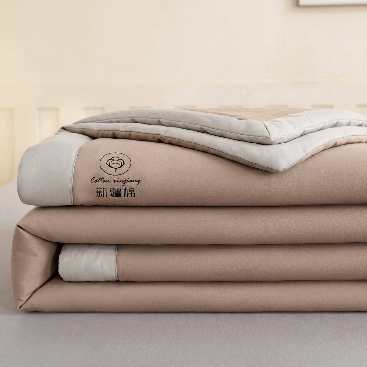 91家纺网 家纺一手货源 找家纺 几禾 2026春夏新款纯色水洗棉双拼夏被新疆棉花被夏凉被空调被被子被芯 双拼-卡其灰