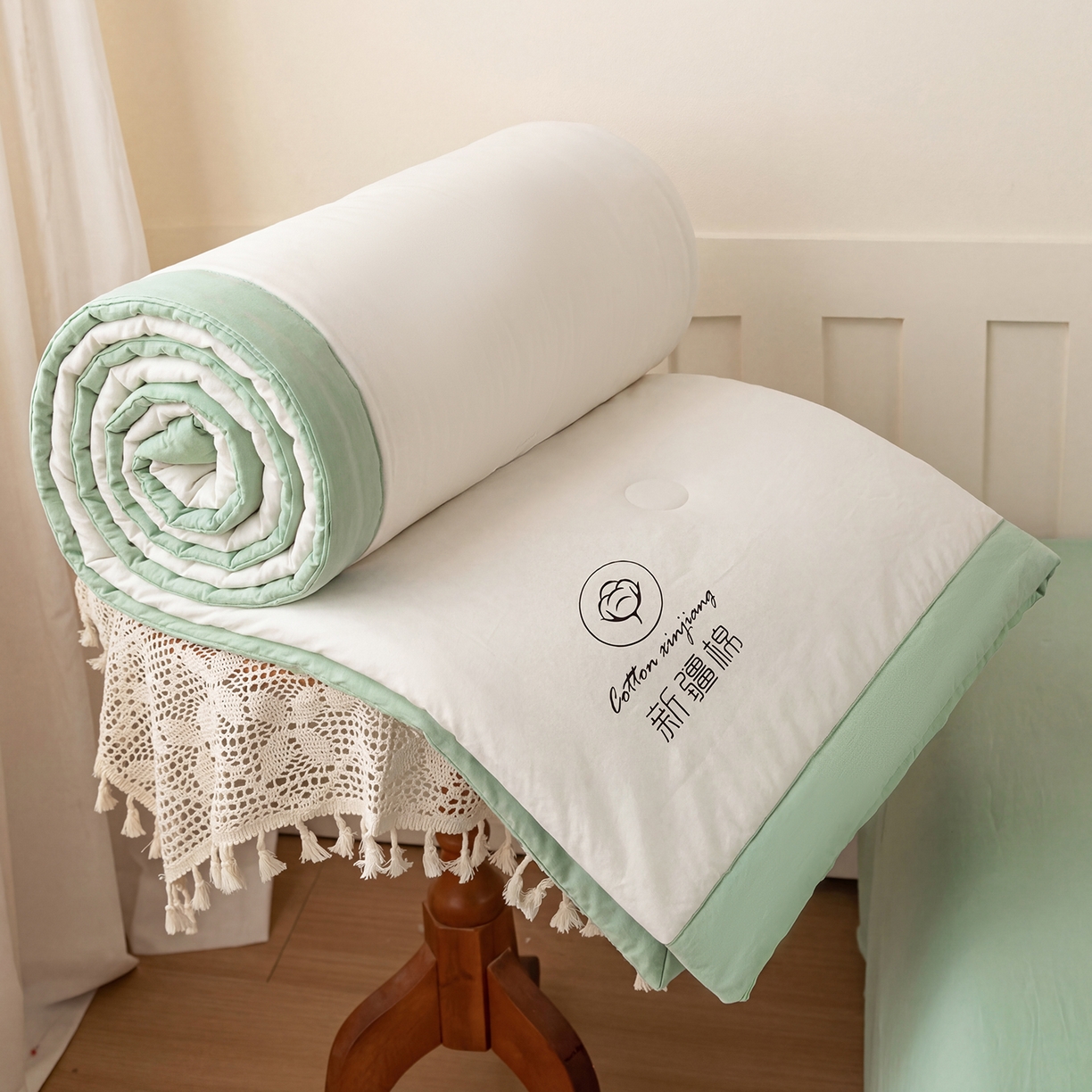 91家纺网 家纺一手货源 找家纺 几禾 2026春夏新款纯色水洗棉双拼夏被新疆棉花被夏凉被空调被被子被芯 双拼-白绿