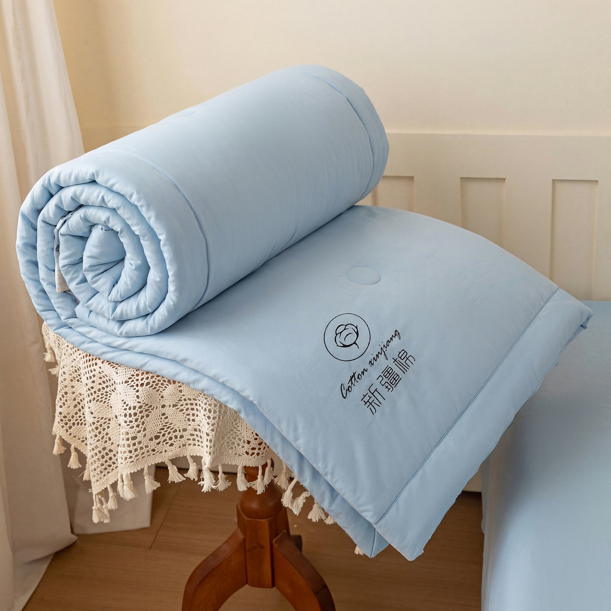 91家纺网 家纺一手货源 找家纺 几禾 2026春夏新款纯色水洗棉双拼夏被新疆棉花被夏凉被空调被被子被芯 纯色-天蓝