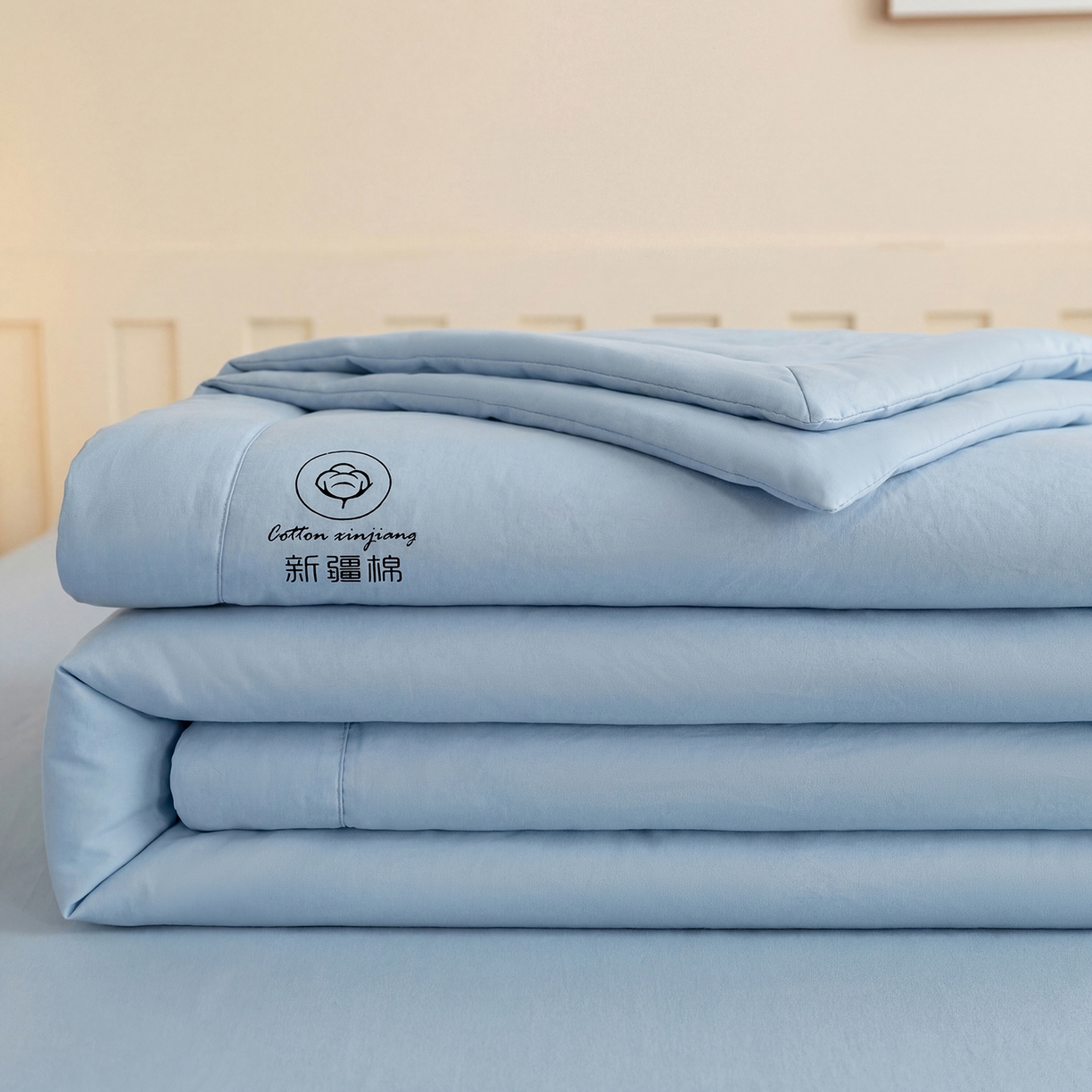 91家纺网 家纺一手货源 找家纺 几禾 2026春夏新款纯色水洗棉双拼夏被新疆棉花被夏凉被空调被被子被芯 纯色-天蓝