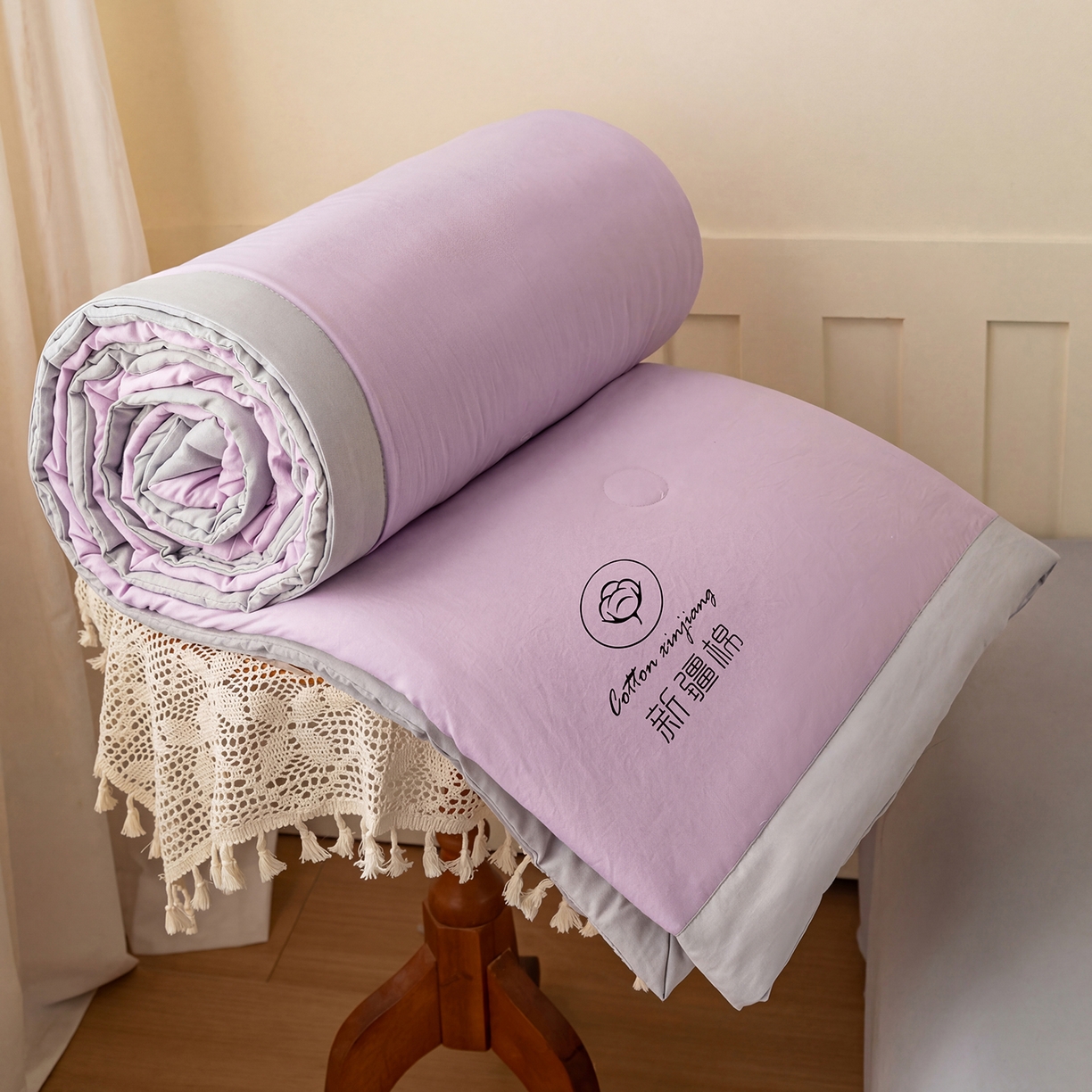 91家纺网 家纺一手货源 找家纺 几禾 2026春夏新款纯色水洗棉双拼夏被新疆棉花被夏凉被空调被被子被芯 双拼-紫灰