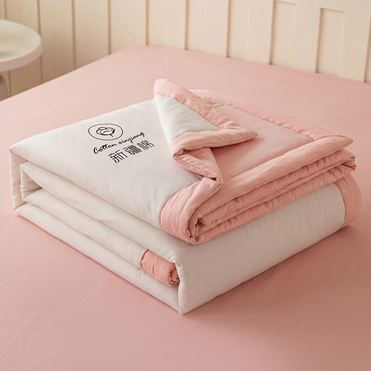 91家纺网 家纺一手货源 找家纺 几禾 2026春夏新款纯色水洗棉双拼夏被新疆棉花被夏凉被空调被被子被芯 双拼-白粉