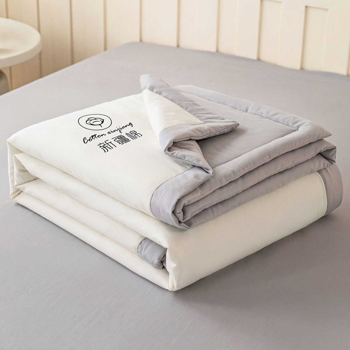 91家纺网 家纺一手货源 找家纺 几禾 2026春夏新款纯色水洗棉双拼夏被新疆棉花被夏凉被空调被被子被芯 双拼-白灰