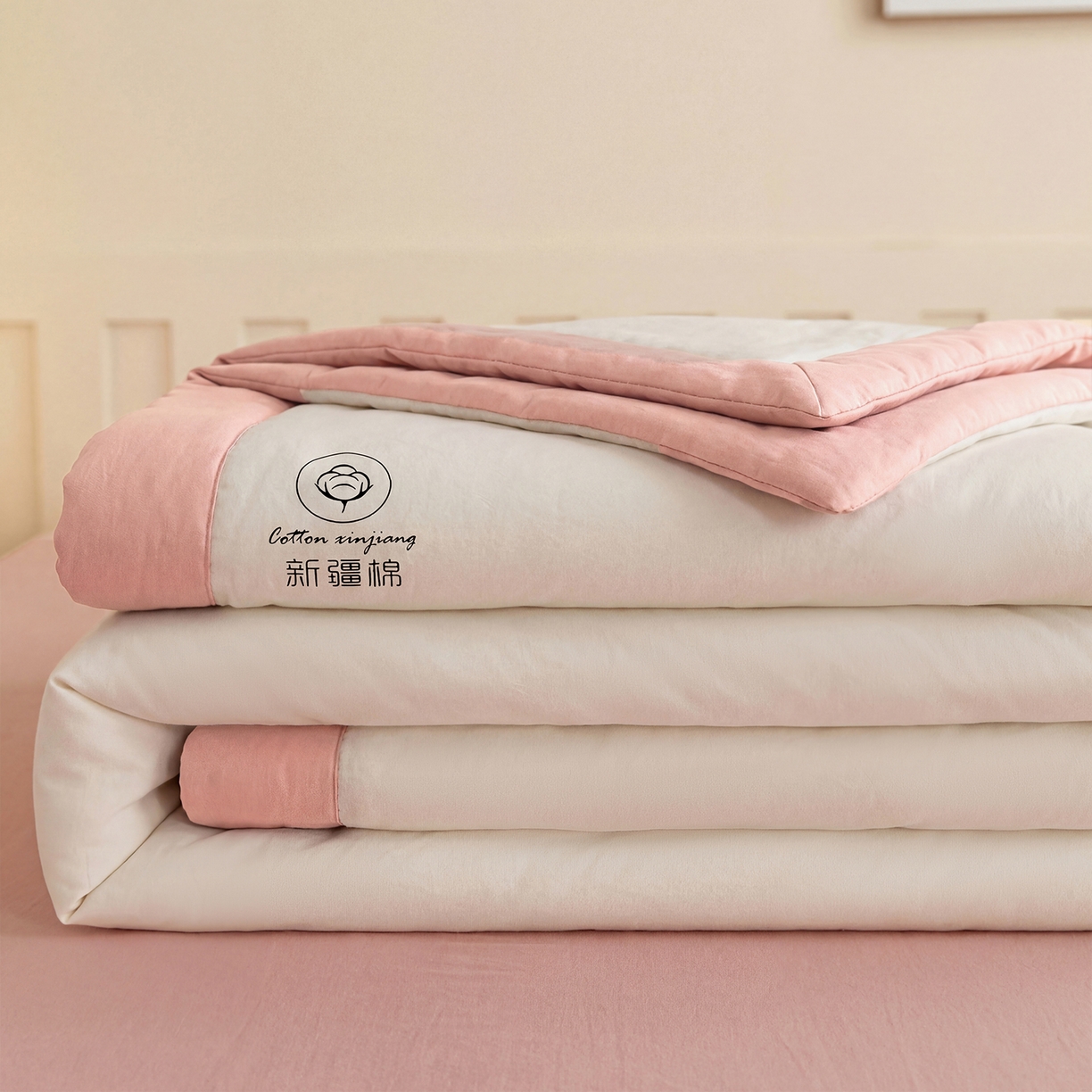 91家纺网 家纺一手货源 找家纺 几禾 2026春夏新款纯色水洗棉双拼夏被新疆棉花被夏凉被空调被被子被芯 双拼-白粉