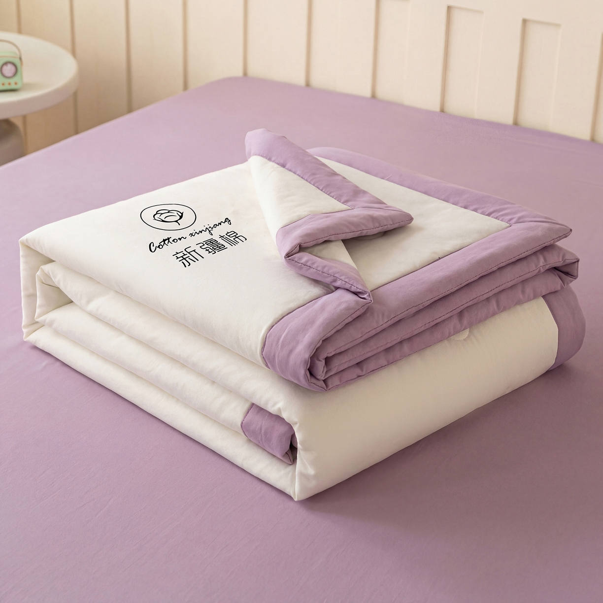 91家纺网 家纺一手货源 找家纺 几禾 2026春夏新款纯色水洗棉双拼夏被新疆棉花被夏凉被空调被被子被芯 双拼-白紫