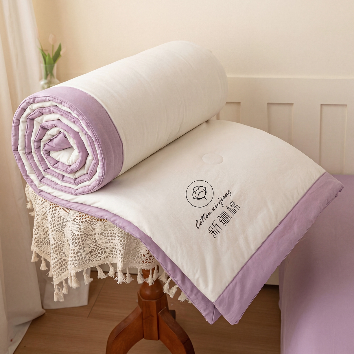91家纺网 家纺一手货源 找家纺 几禾 2026春夏新款纯色水洗棉双拼夏被新疆棉花被夏凉被空调被被子被芯 双拼-白紫