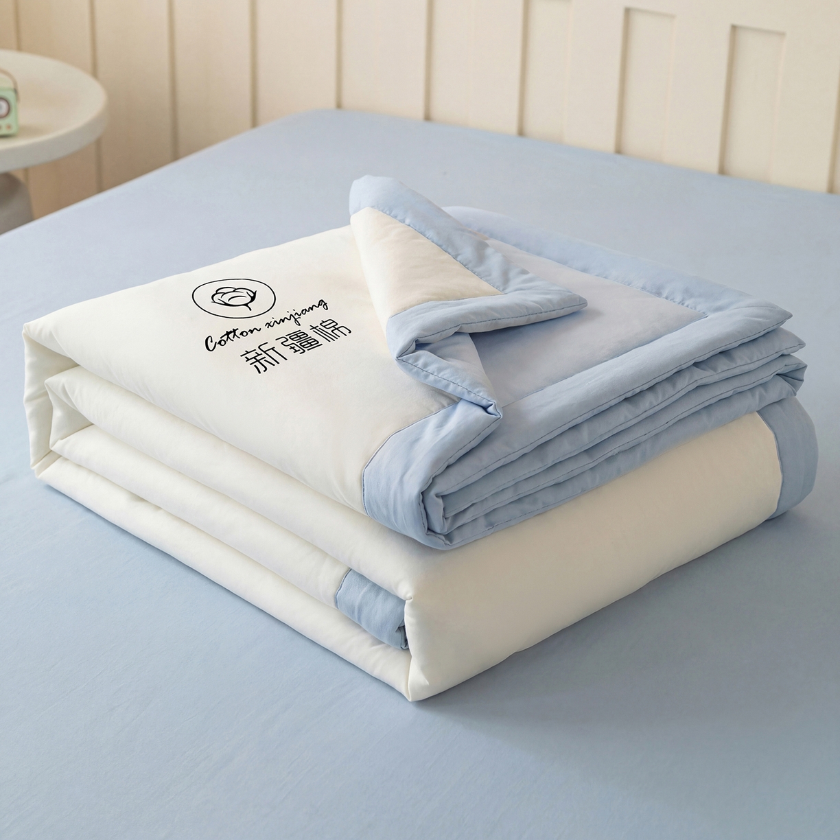 91家纺网 家纺一手货源 找家纺 几禾 2026春夏新款纯色水洗棉双拼夏被新疆棉花被夏凉被空调被被子被芯 双拼-白蓝