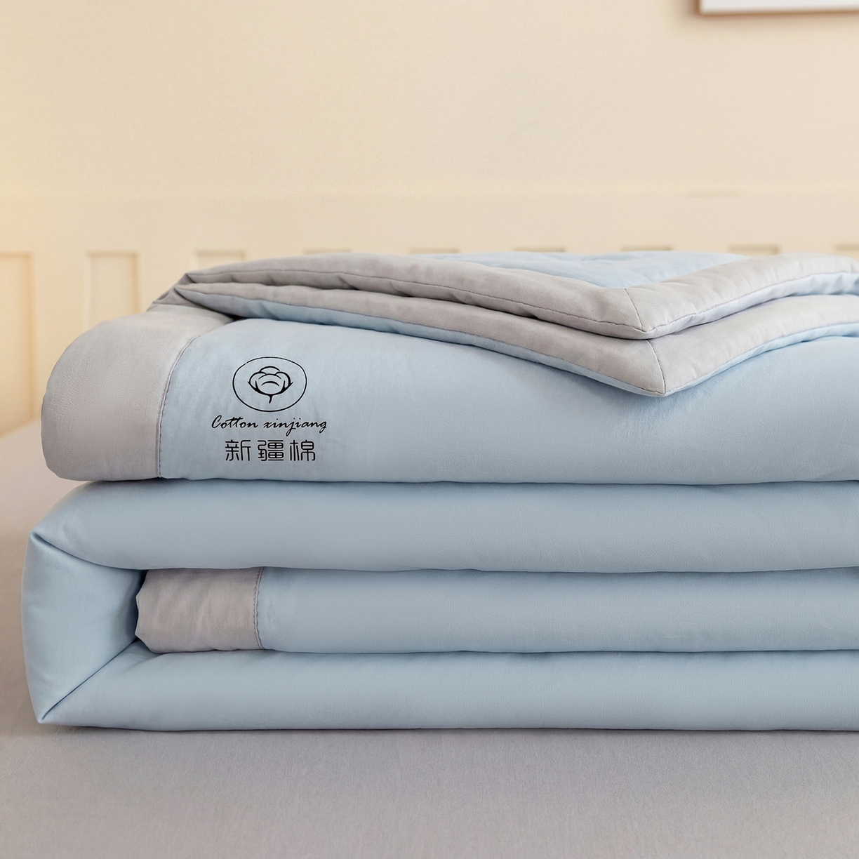 91家纺网 家纺一手货源 找家纺 几禾 2026春夏新款纯色水洗棉双拼夏被新疆棉花被夏凉被空调被被子被芯 双拼-蓝灰