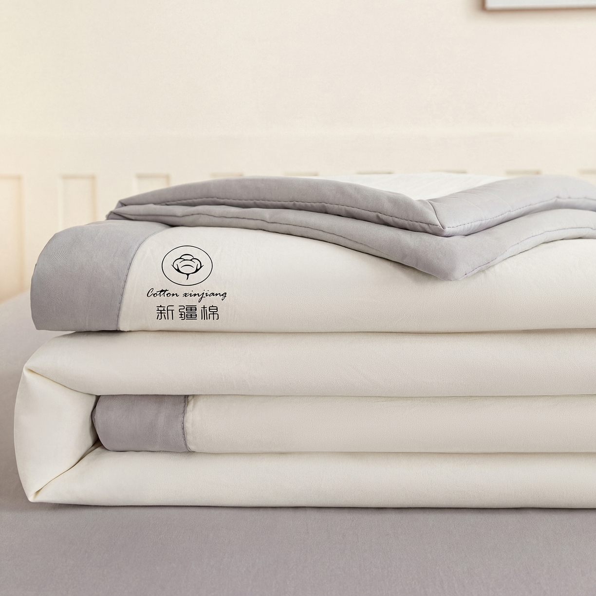 91家纺网 家纺一手货源 找家纺 几禾 2026春夏新款纯色水洗棉双拼夏被新疆棉花被夏凉被空调被被子被芯 双拼-白灰