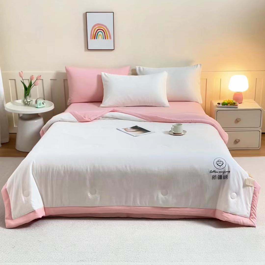 91家纺网 家纺一手货源 找家纺 几禾 2026春夏新款纯色水洗棉双拼夏被新疆棉花被夏凉被空调被被子被芯 双拼-白粉