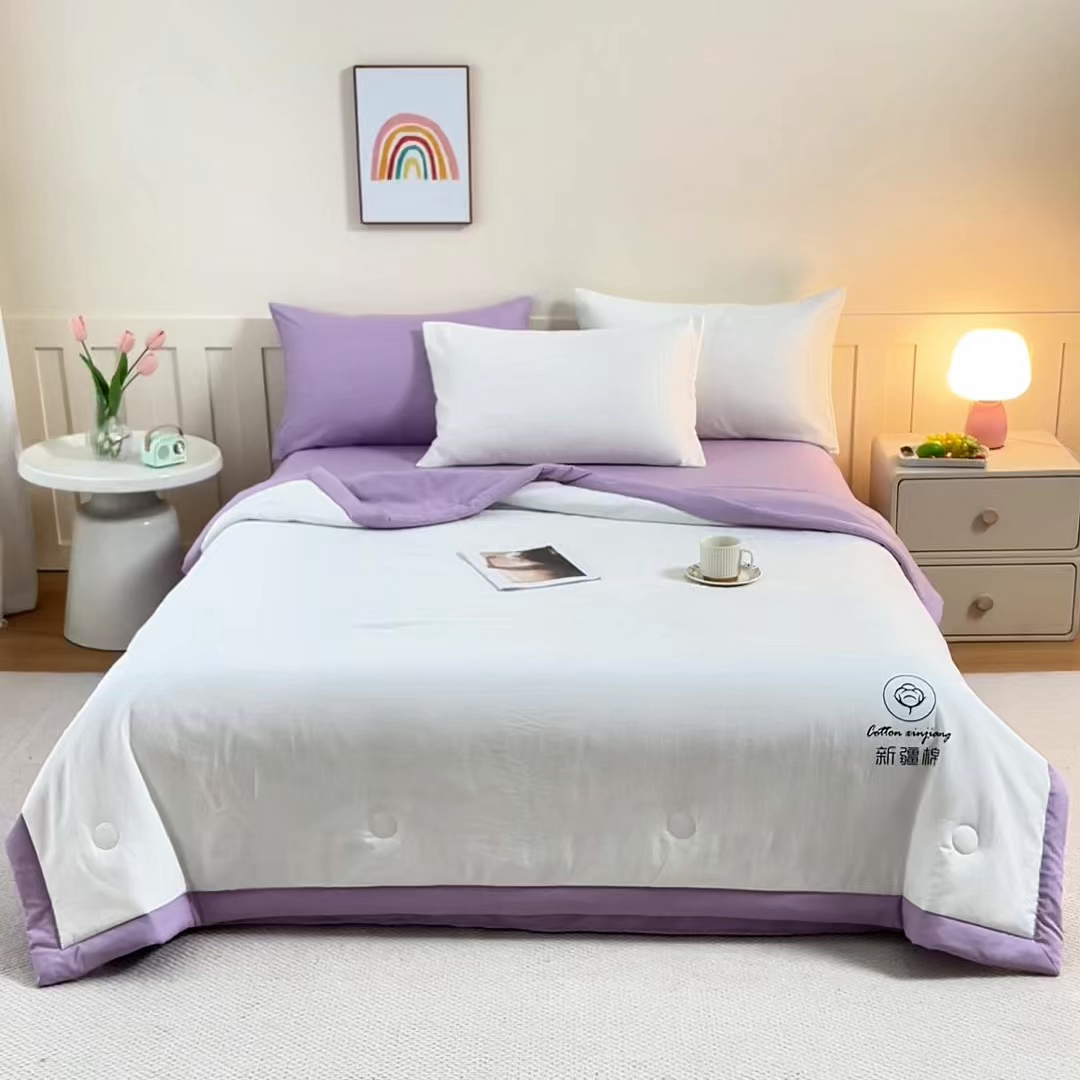 91家纺网 家纺一手货源 找家纺 几禾 2026春夏新款纯色水洗棉双拼夏被新疆棉花被夏凉被空调被被子被芯 双拼-白紫