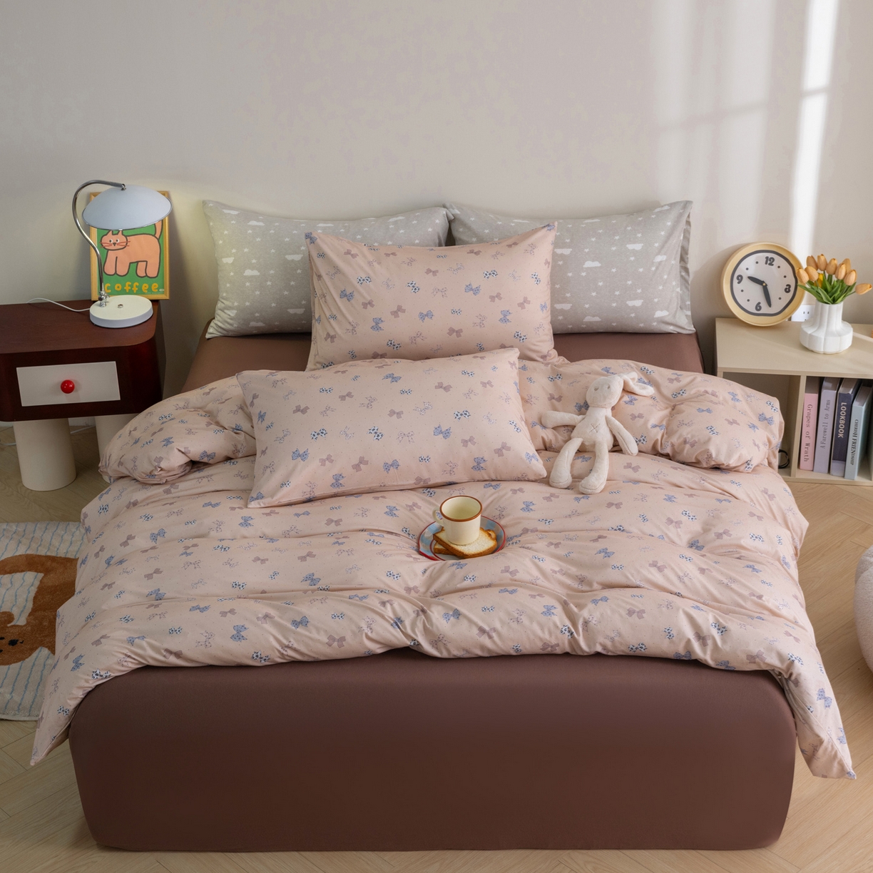 91家纺网 家纺一手货源 找家纺 梦可莱家居 2026新款全棉纯棉针织棉印花可爱卡通系列四件套 蝴蝶卡