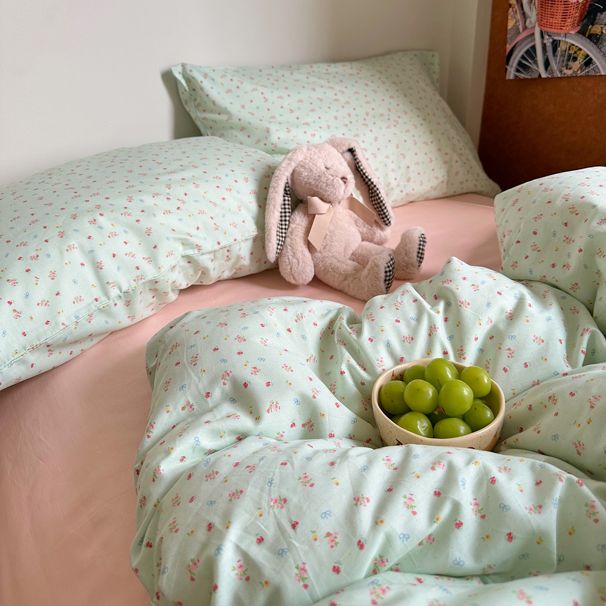 91家纺网 家纺一手货源 找家纺 艾咪-Amy ntmy 2026新款博主风清新田园小碎花全棉纯棉四件套-甜樱 清新甜樱-绿