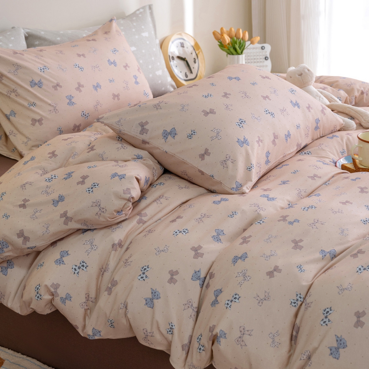 91家纺网 家纺一手货源 找家纺 梦可莱家居 2026新款全棉纯棉针织棉印花可爱卡通系列四件套 蝴蝶卡