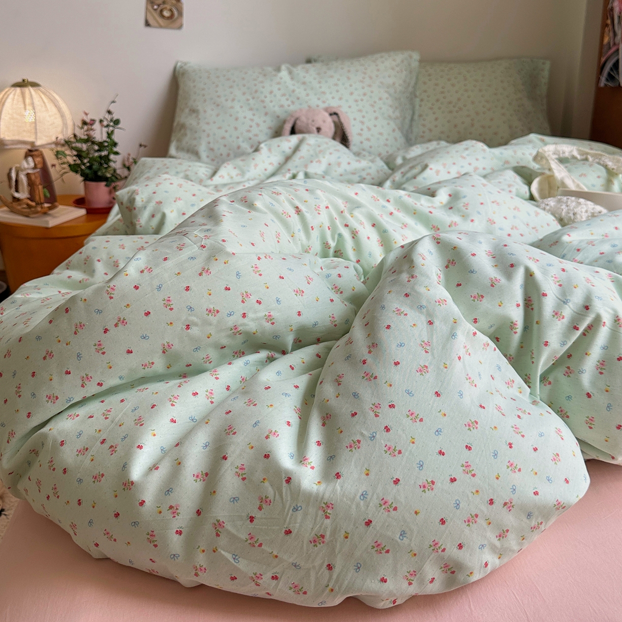 91家纺网 家纺一手货源 找家纺 艾咪-Amy ntmy 2026新款博主风清新田园小碎花全棉纯棉四件套-甜樱 清新甜樱-绿