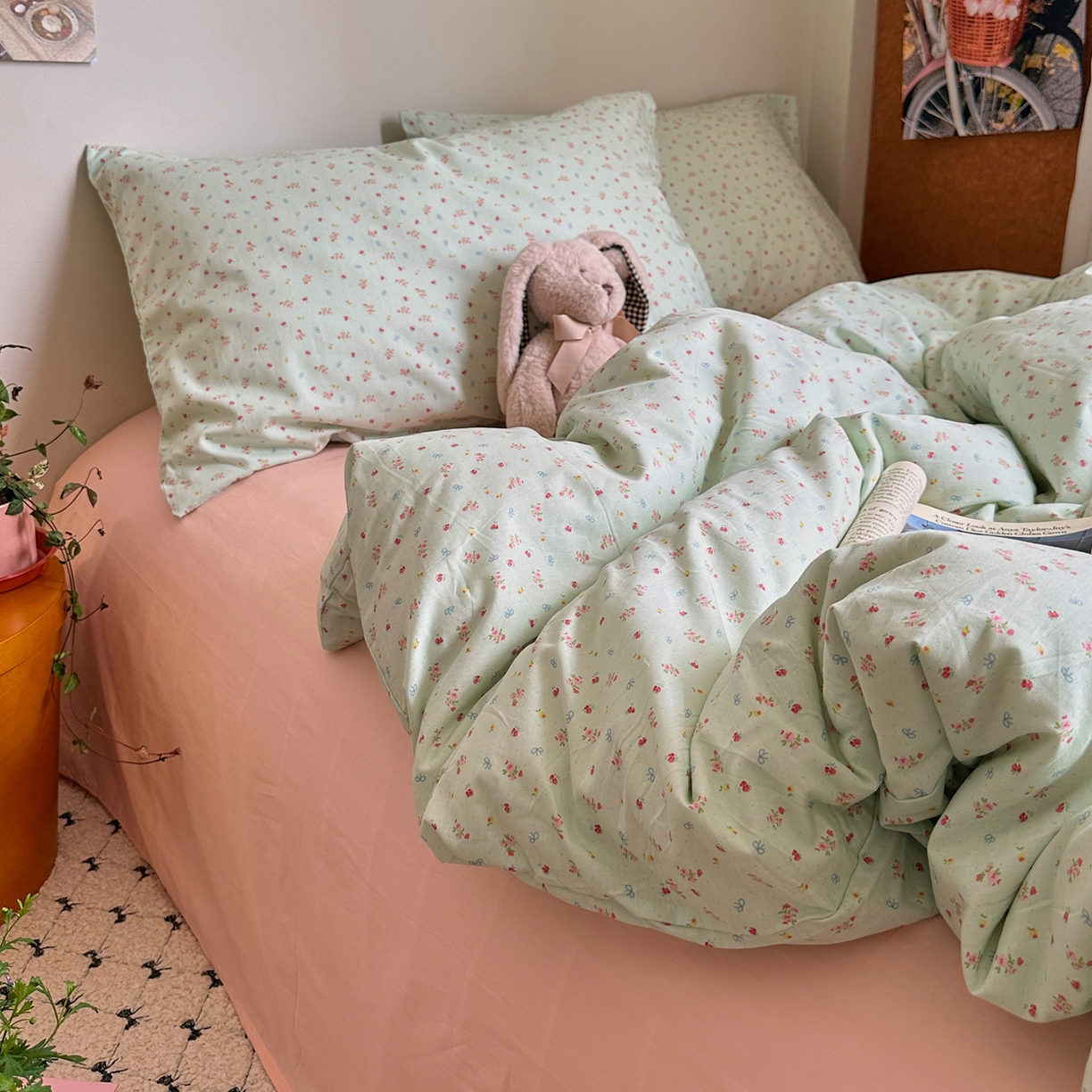 91家纺网 家纺一手货源 找家纺 艾咪-Amy ntmy 2026新款博主风清新田园小碎花全棉纯棉四件套-甜樱 清新甜樱-绿