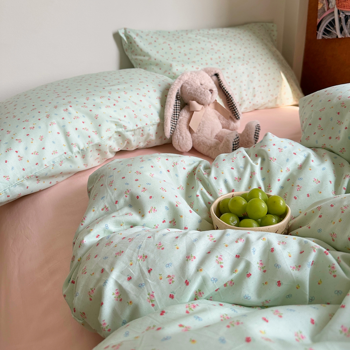 91家纺网 家纺一手货源 找家纺 艾咪-Amy ntmy 2026新款博主风清新田园小碎花全棉纯棉四件套-甜樱 清新甜樱-绿