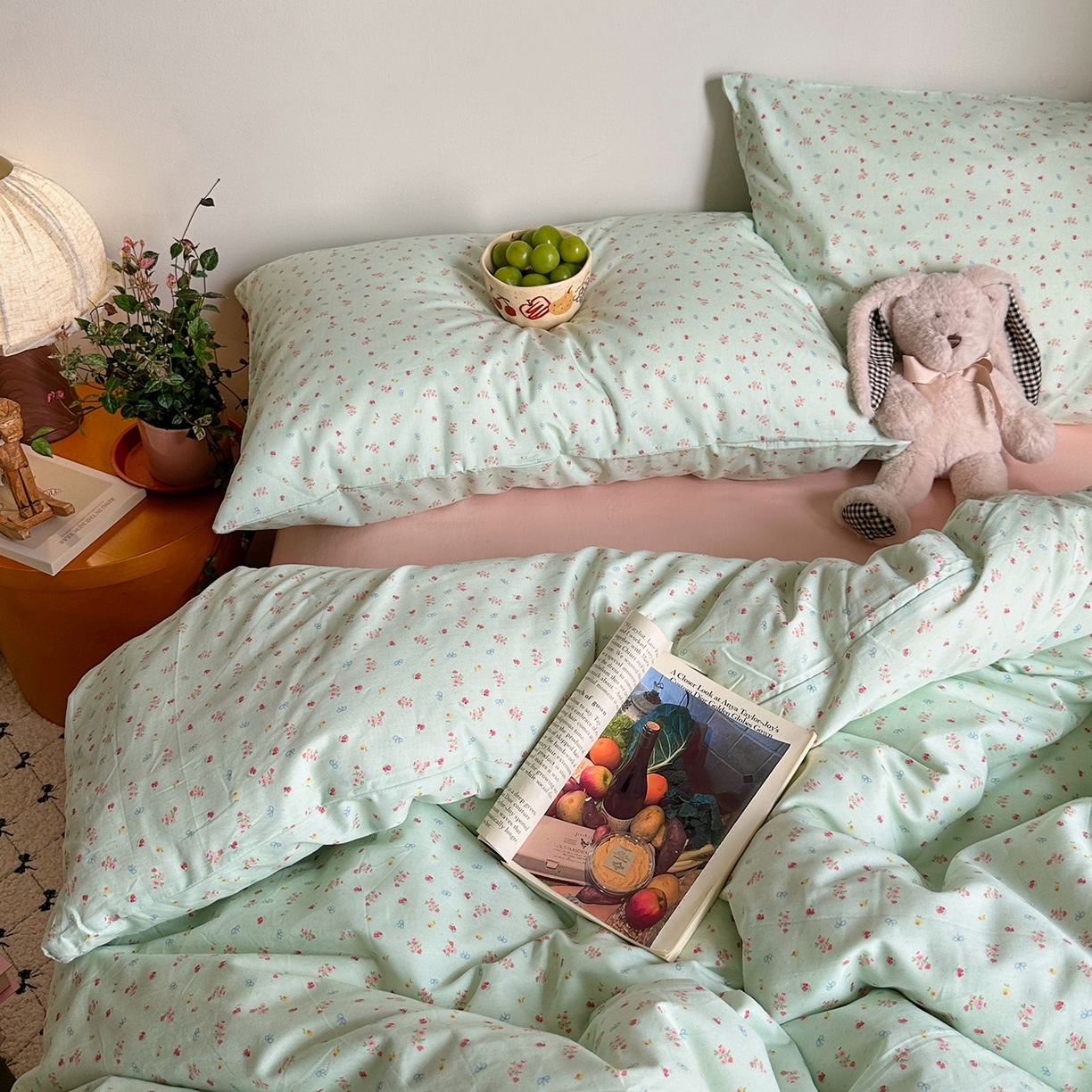 91家纺网 家纺一手货源 找家纺 艾咪-Amy ntmy 2026新款博主风清新田园小碎花全棉纯棉四件套-甜樱 清新甜樱-绿