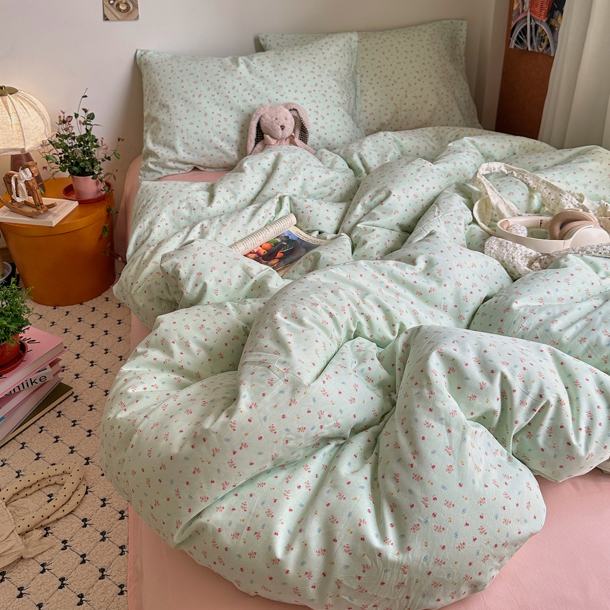 91家纺网 家纺一手货源 找家纺 艾咪-Amy ntmy 2026新款博主风清新田园小碎花全棉纯棉四件套-甜樱 清新甜樱-绿