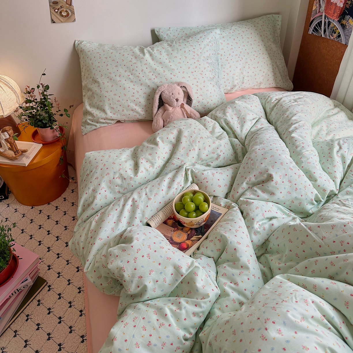 91家纺网 家纺一手货源 找家纺 艾咪-Amy ntmy 2026新款博主风清新田园小碎花全棉纯棉四件套-甜樱 清新甜樱-绿