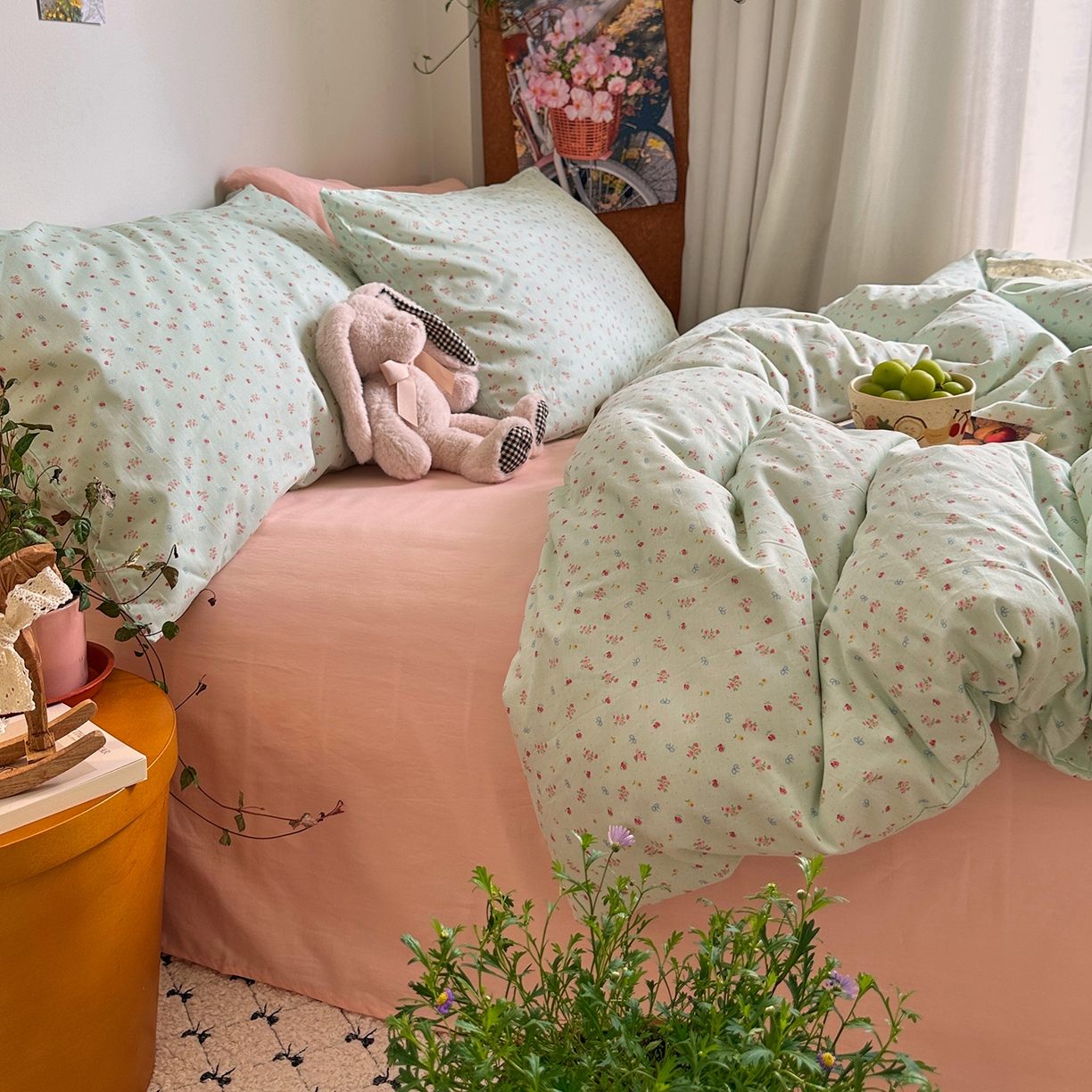 91家纺网 家纺一手货源 找家纺 艾咪-Amy ntmy 2026新款博主风清新田园小碎花全棉纯棉四件套-甜樱 清新甜樱-绿