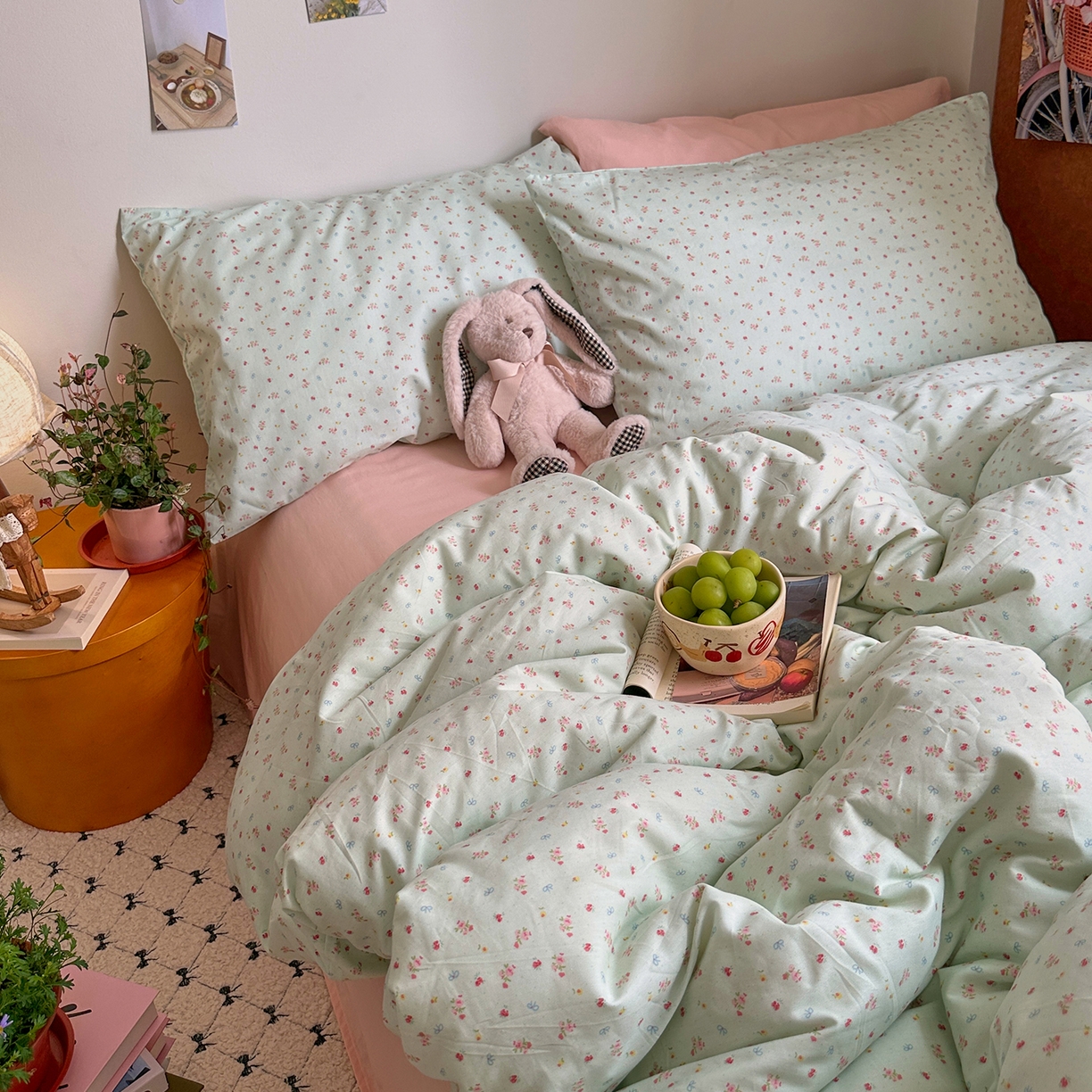 91家纺网 家纺一手货源 找家纺 艾咪-Amy ntmy 2026新款博主风清新田园小碎花全棉纯棉四件套-甜樱 清新甜樱-绿