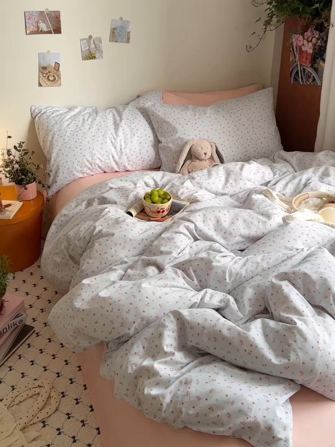 91家纺网 家纺一手货源 找家纺 艾咪-Amy ntmy 2026新款博主风清新田园小碎花全棉纯棉四件套-甜樱 清新甜樱-绿